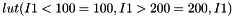 \[ lut(I1<100=100, I1>200=200, I1) \]