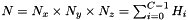 $N = N_x \times N_y \times N_z = \sum_{i = 0}^{C-1}{H_i}$