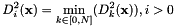 \[ D^2_i(\textbf{x}) = \min_{k \in \left[ 0, N \right]} (D^2_k(\textbf{x})), i > 0 \]